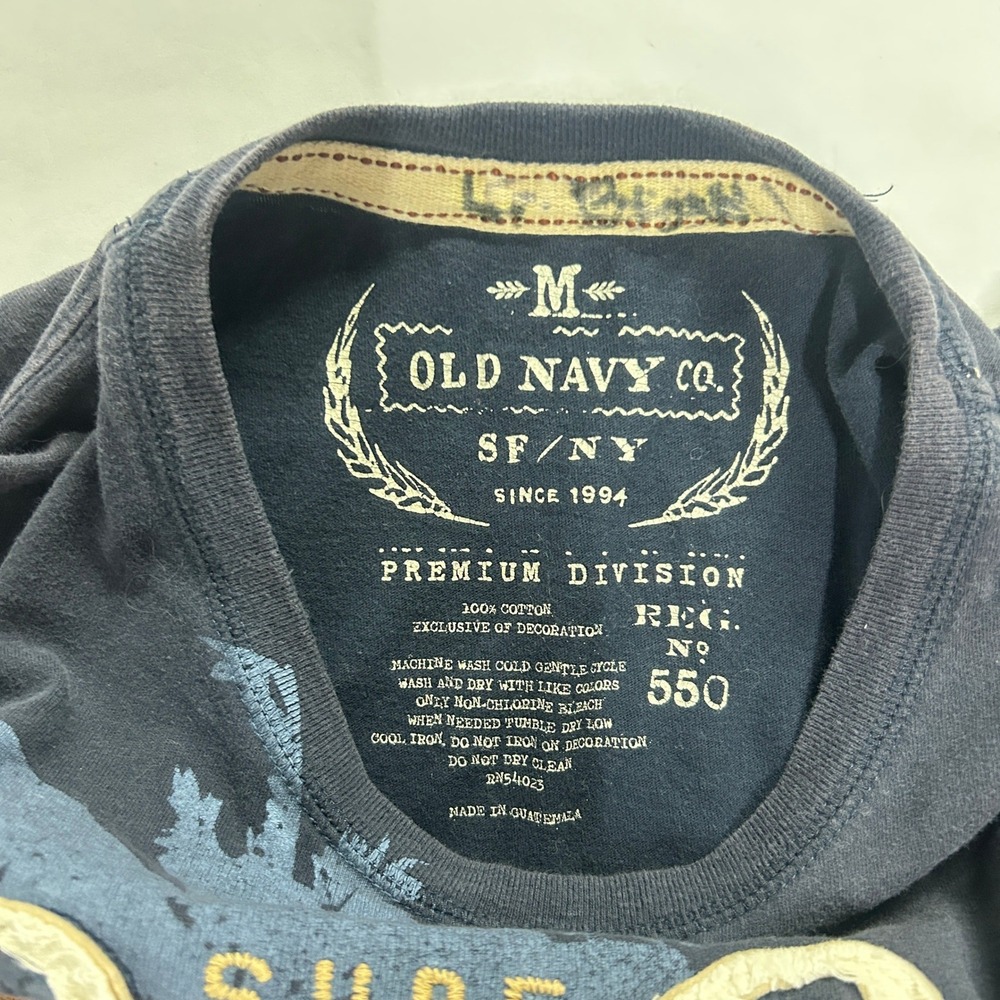 Y2K Surf Graphic Tee M Navy Palm Tree Coastal Mallcore Old Navy Beachwear - Picture 7 of 9